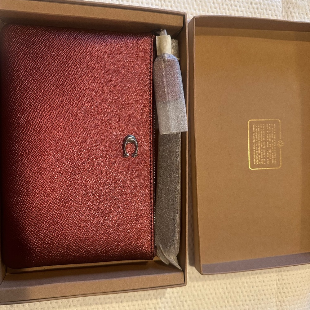 Coach Velvet/Red Textured Clutch with Silver Accent
